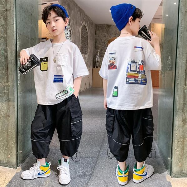 

boys summer sport suit korean version clothing sets letter print short sleeve t shirt and pants casual kids clothes, White