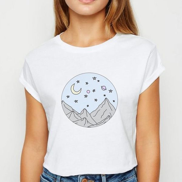

plus size scenery star and men t shirt moon kawaii spring summer easy matching pretty o collar shirts, White;black