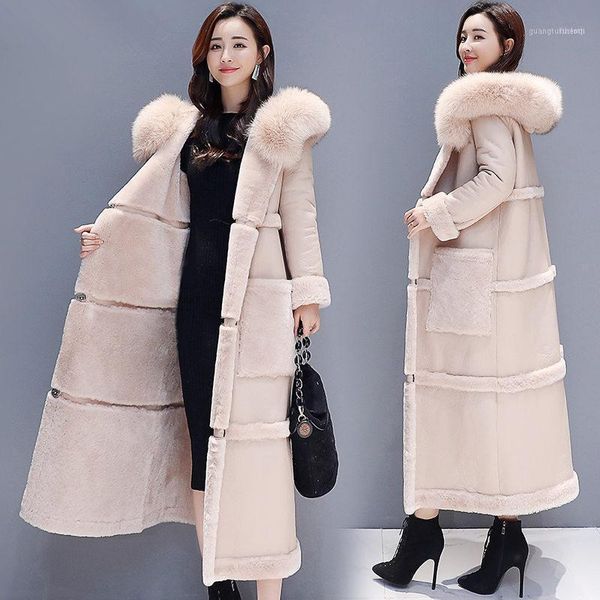 

women's down & parkas 3xl plus size super long winter jacket coat women lambs wool warm hooded thick cotton jackets overcoat c57971, Black