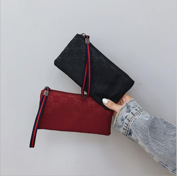 

2021 new zipper mobile phone long wallet women's oxford mini wrist bag, Red;black