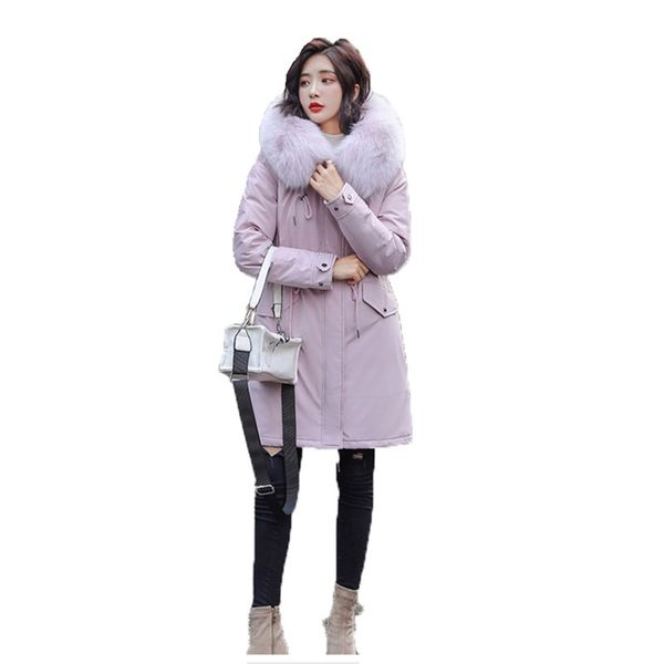 

fashion parka women s-2xl plus size pink black green jacket winter korean hooded loose thick warmth clothing lr438 210531