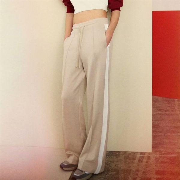 

women summer vintage za wide leg pants striped elastic waist drawstring bow tie female fashion street loose trousers 210513, Blue