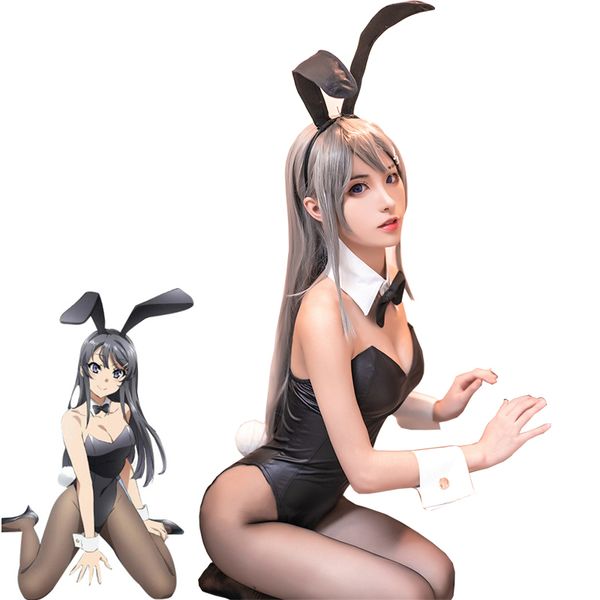 

anime sakurajima mai cosplay costume halloween women black jumpsuit rascal does not dream of bunny girl senpai cos, Red;black