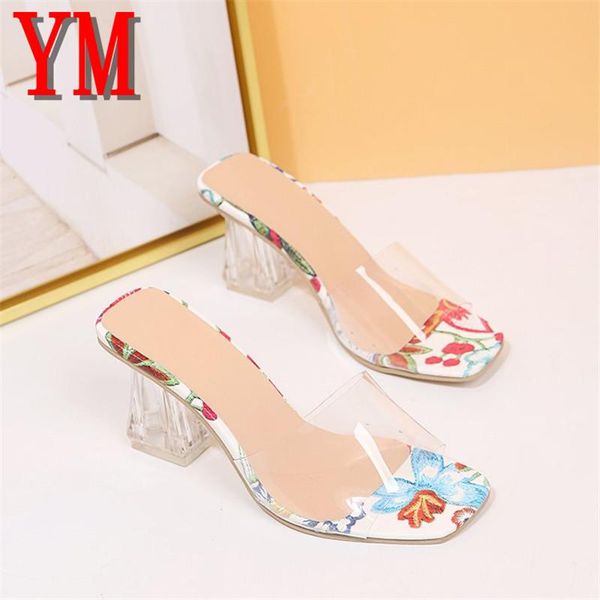 

clear heels slippers women sandals summer shoes woman transparent pvc high pumps wedding jelly buty damskie square, Black