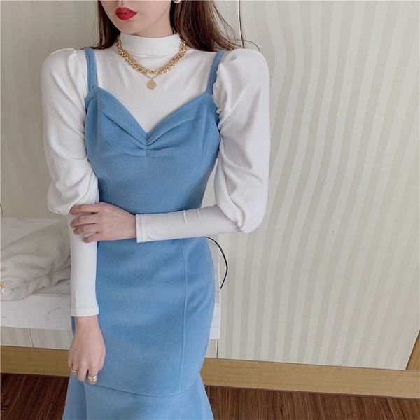 

casual dresses spring sweet elegant trumpet party slim midi female office lady french high street korean women em28, Black;gray