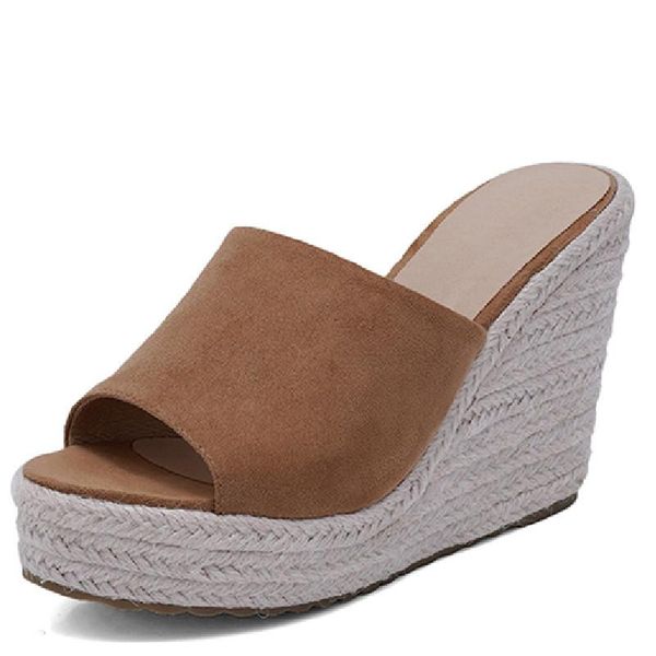 

slippers thick bottom platform women's wedge rope mules shoes 2021 summer sandals woman open toe high-heeled, Black