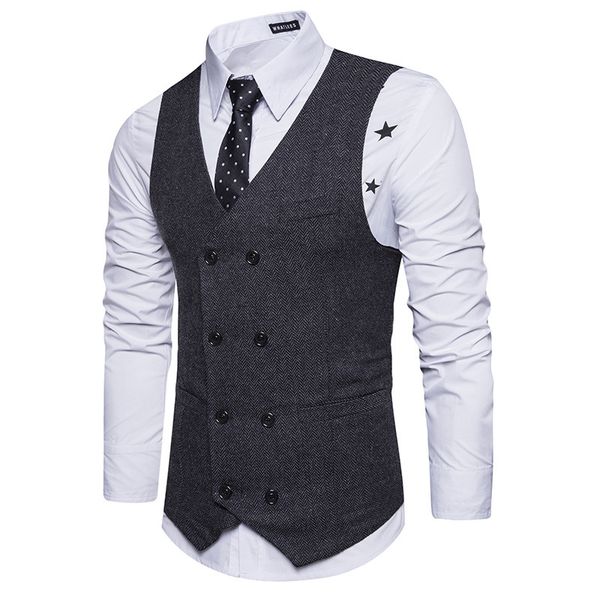 

men's vests fashion men double breasted woolen suit vest spring sleeveless wool waistcoat mens slim fit wedding business wholesale u8d1, Black;white