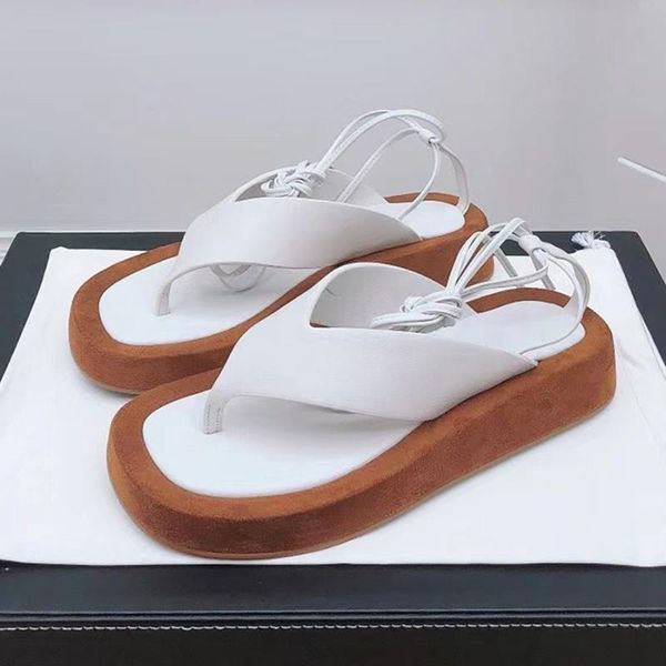 

summer flat heel sandals real leather ankle strap clip toe runway sandalias platform flipflops slippers beach shoes, Black