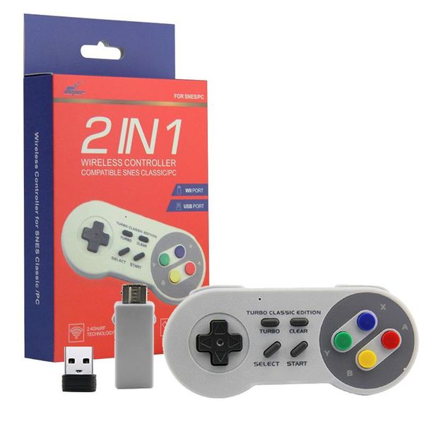 IN1, SNES Super Classic Mini Gamepad NES/SNES/WII PC Android Denetleyicileri için Kablosuz Bluetooth 2.4G Oyun Denetleyicisi