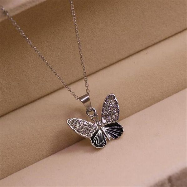 

pendant necklaces temperament female crystal clavicle butterfly necklace punk fashion silver color for women jewelry gifts friends