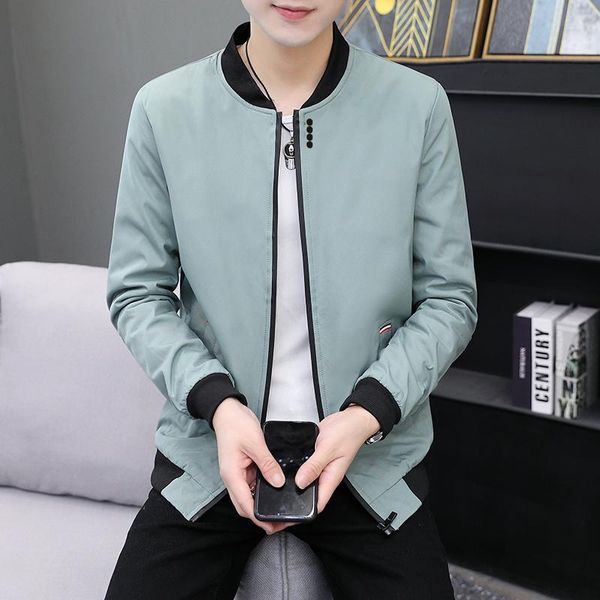 

men's jackets jacket trend 2021 spring and autumn pure color casual korean slim wild fashion stand collar baseball uniform, Black;brown