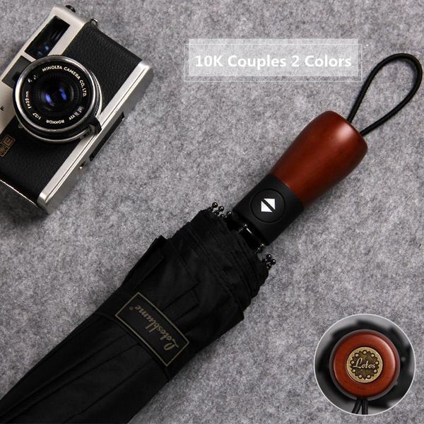 

umbrellas strong windproof 10k business umbrella 3 folding automatic wooden handle black&navy blue colors with man y50
