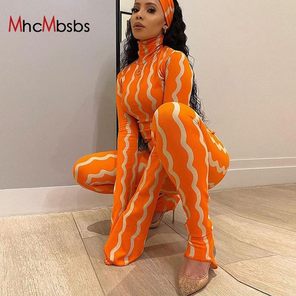 

women's two piece pants women turtleneck slim pullovers tee shirts + high waist leggings pencil outfits stripe print set tracksuits, White