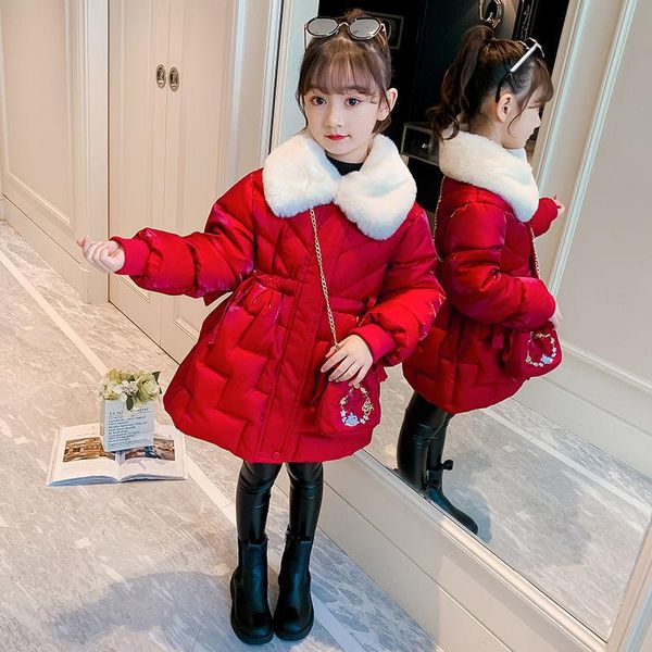

down coat kids warm winter long jackets with bag for girls children's thicken year jacket cotton-padded snowsuits parka, Blue;gray