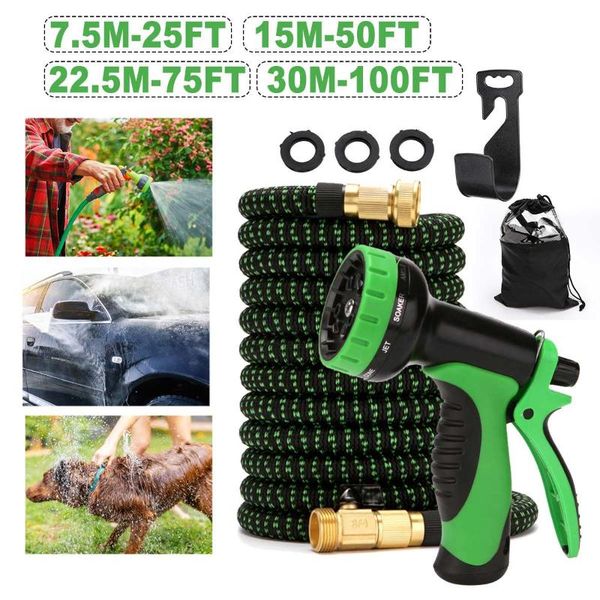 

watering equipments 25-100ft expandable garden hose durable flexible water spray 8 patterns gun car pipe hoses