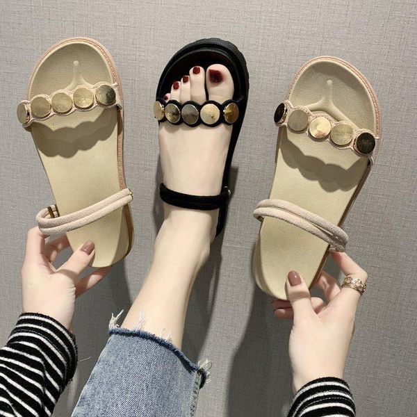 

slippers casual low shoes for girls slides rivet flock slipers women luxury lady summer flat 2021 soft metal decoration fabric s, Black