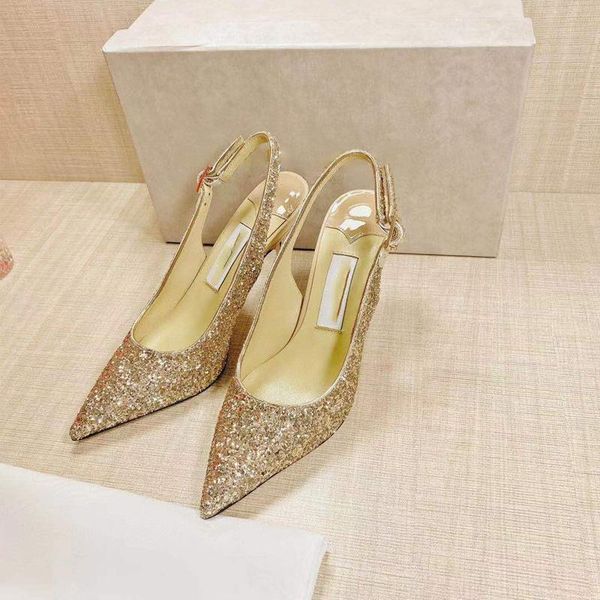 

dress shoes golden ladies high heel sandals sequins shiny silver glitter stiletto pointed backspace banquet wedding summer 33-42s, Black