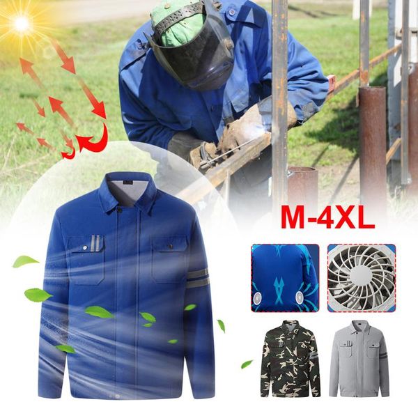 

summer cooling fan jacket usb power supply quick dry workwear work clothes outdoors air conditioning clothing hiking racing sets, Black;blue