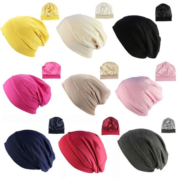 

beanie/skull caps m89e wide brim modal satin sleep bonnet hat turban solid color chemotherapy, Blue;gray