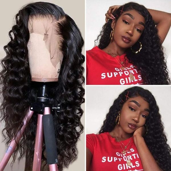 

lace wigs loose deep front human hair wig for women 13x4 remy frontal 4x4 closure long, Black;brown