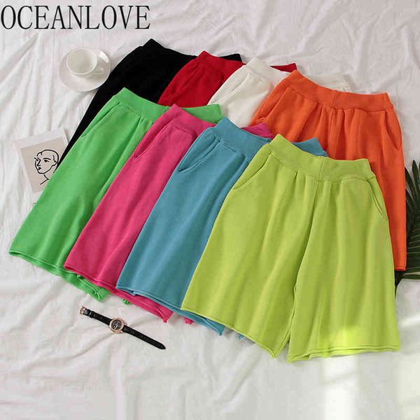 

knit candy color women shorts elastic wait casual summer fashion short print all match loose ropa mujer 17164 210415, White;black