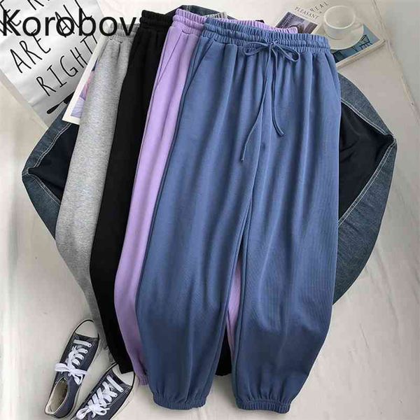 

korobov korean streetwear women sweatpants vintage solid high waist women trousers harajuku harem pants women trousers 210430, Black;white
