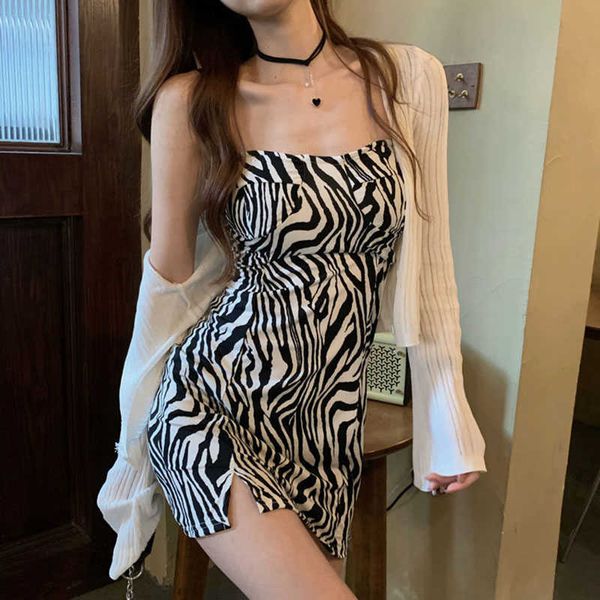 

only plu zebra printed dress bodycon dress spaghetti straps women high waist wrapping dress for women 210603, Black;gray