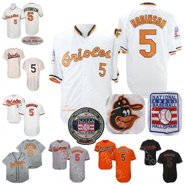 Brooks Robinson Jersey Hall of Fame Patch 1966 Gray Cooperstown 1970 White Cream Orange Coopertown Black Fashion Wende Gruß zum Service