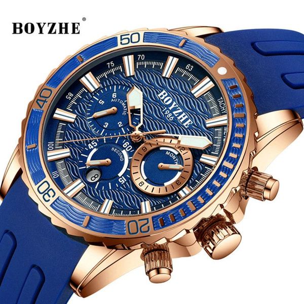 

wristwatches men's watch luminous waterproof multifunctional sports fashion silicone strap mechanical, Slivery;brown