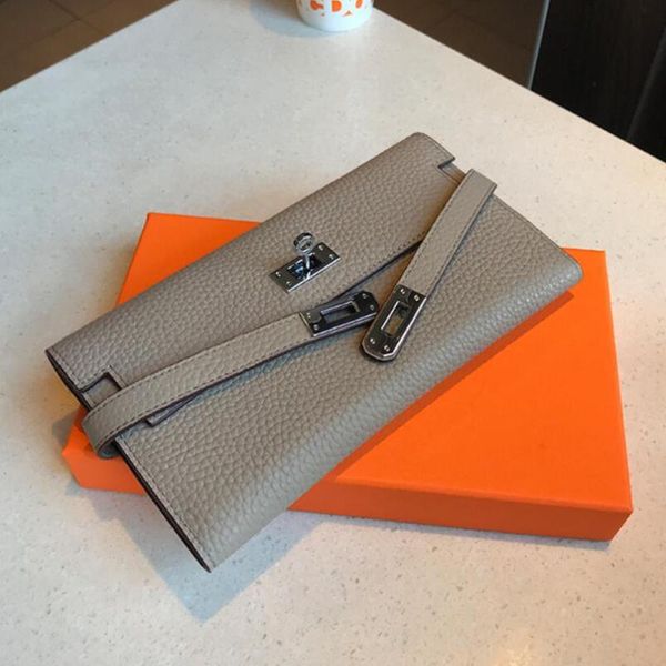 

wallets chsanato orange gift box package luxury genuine cow leather womens and purses long multifunctional coin card holder, Red;black