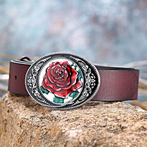 

belts european and belt buckles 1.5'' western cowboy retro pattern rose, Black;brown
