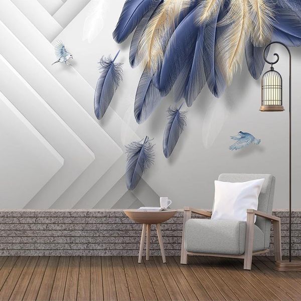 

wallpapers custom 3d po wallpaper murals modern fashion golden blue feather geometric living room tv backdrop wall mural papel de parede