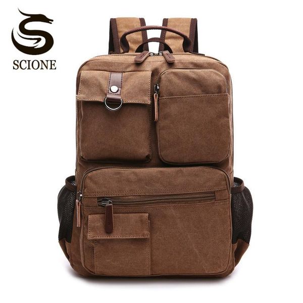 

backpack scione large capacity men canvas travel bag computer backpacks design male school shoulder bagpack