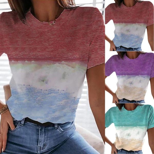 

women's t-shirt fashion woman 0-neck short sleeve summer print loose blouse fft, White