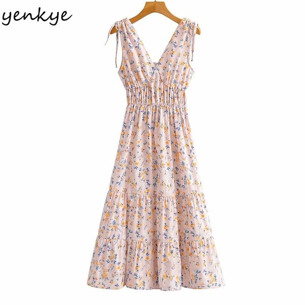 

floral print holiday boho dress women v neck a-line casual long female summer tank vestido 210514, Black;gray