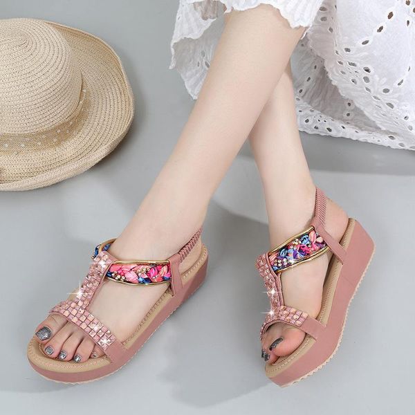 

classics fashion summer gladiator sandals crystal ankle strap flat with women rome shoes t-strap high, Black