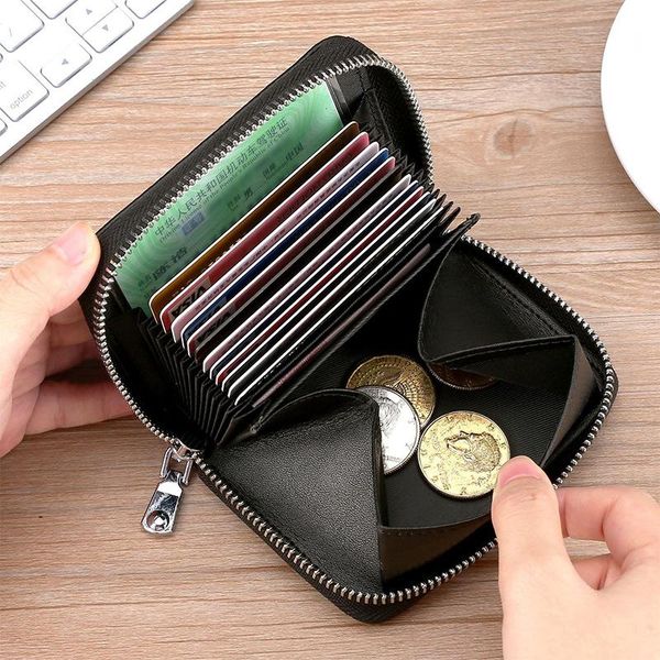 

card holders genuine leather wallets for men 2021 short zipper clutch bag business holder fashion wallet murse coin purse, Brown;gray