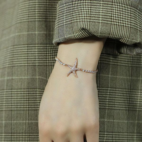 

charm bracelets korean fresh and sweet starfish copper bracelet plated with rose gold, Golden;silver