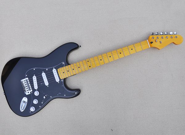 

black electric guitar with yellow maple fretboard,sss pickups,can be customized