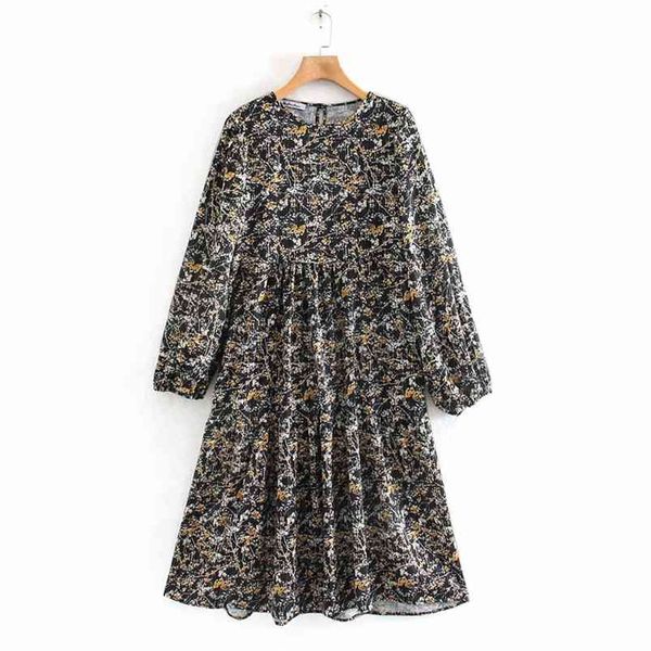 

summer women vintage dress metal wires print long sleeve o-neck knee-length es female elegant a-line vestidos 210513, Black;gray