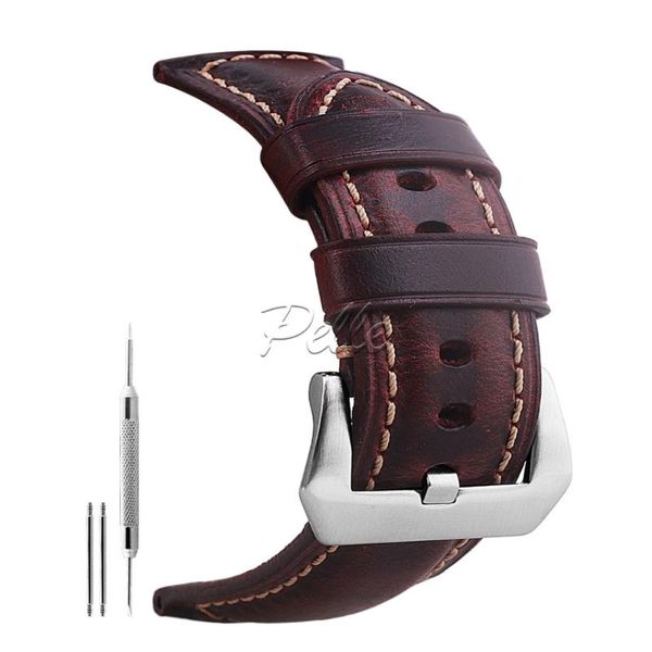 

watch bands pelle 26mm genuine leather band red oil-tanned natural crack wrist straps with silver buckle, Black;brown