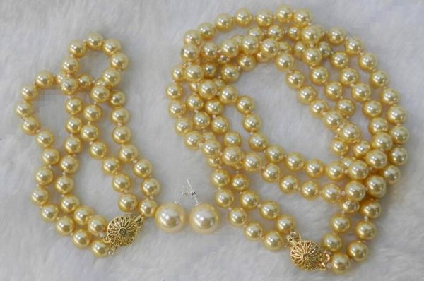 

earrings & necklace 2 rows 8mm shell pearl bracelet, 12mm earring set, Silver