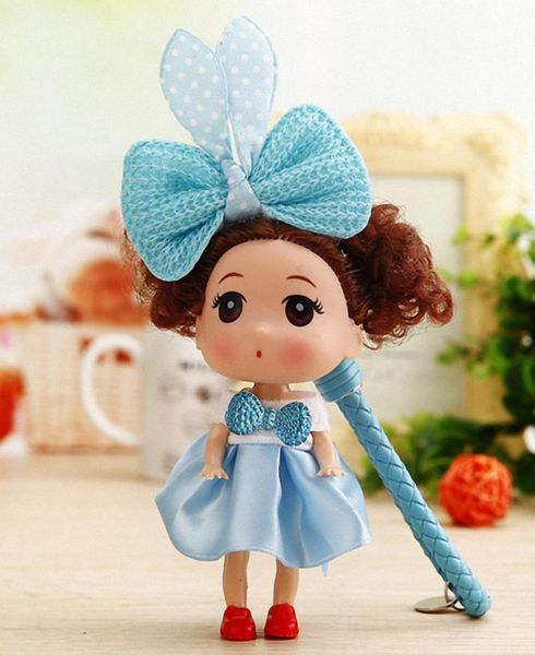 

keychains cute toys princess baby dolls bell key chain for girls ring holder bag charms kids leather strap fo-k032-blue, Silver