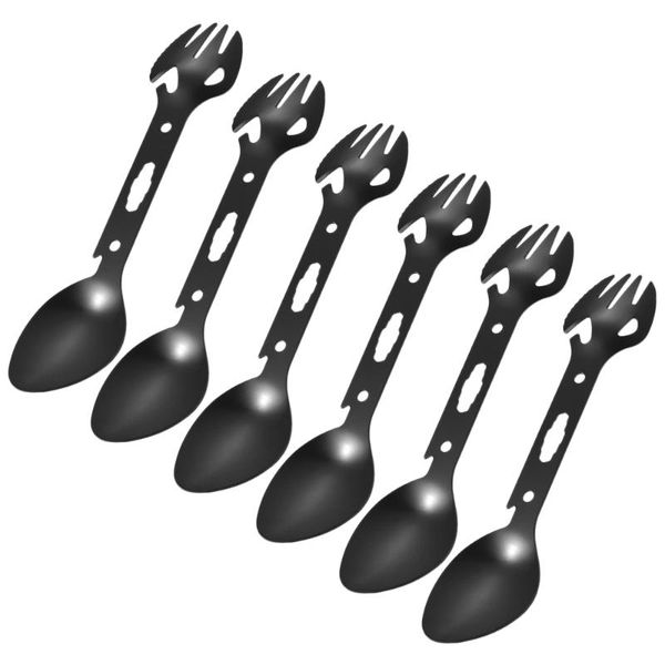 

camp kitchen 6 pcs multifunctional spoon camping sporks stainless steel functional outdoors spoons forks for hiking backpacking