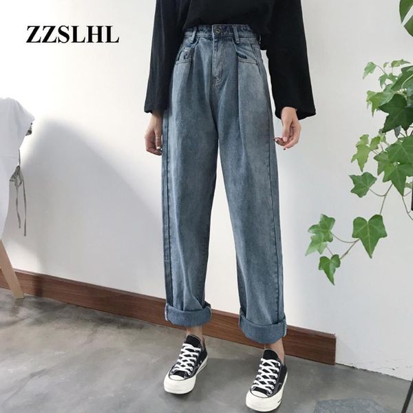 

women's jeans 2021 loose vintage woman autumn bleached casual boyfriend denim wide leg pants oversize high waist jean, Blue