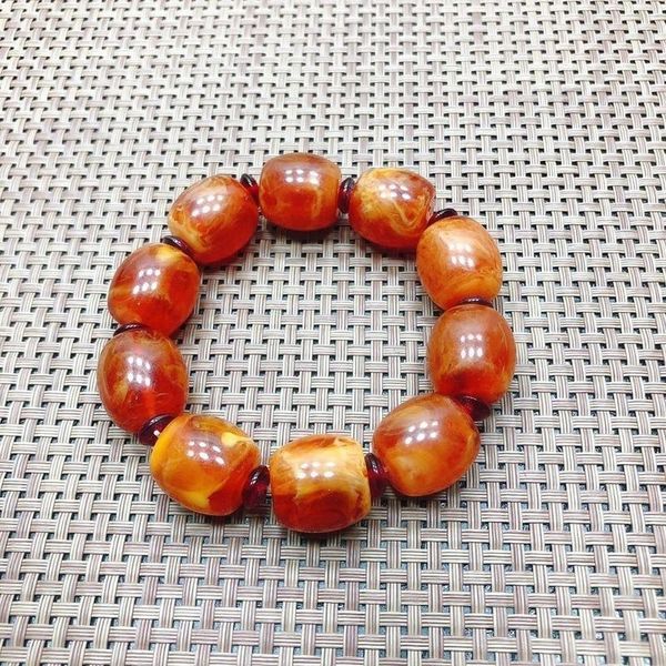 

beaded, strands old beeswax bracelet mens large chicken butter yellow amber barrel bead single circle ethnic style, Black