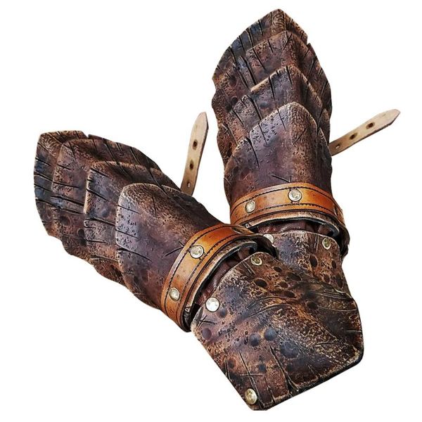 

wrist support 1 pair medieval leather arm gauntlet wristband hand-made craftsmanship and adjustable size for drama props historical reenac, Black;red