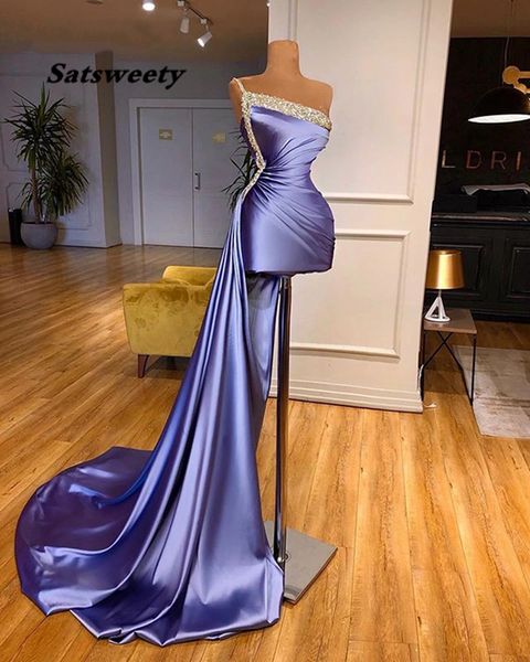 

long evening dress 2021 one shoulder luxury beads dubai arabic women violet formal prom gowns, Black;red