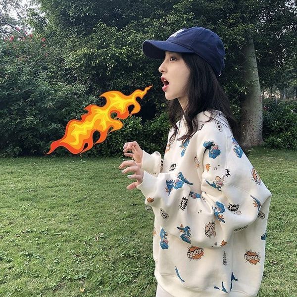

women's hoodies & sweatshirts print sweatshirt women autumn winter fashion harajuku kawaii long sleeve jacket pullover hoodie sud, Black