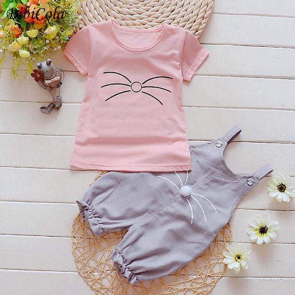 

clothing sets 2pcs toddler baby summer girls clothes solid color short sleeve t shirt+ overalls outfits kids for, White